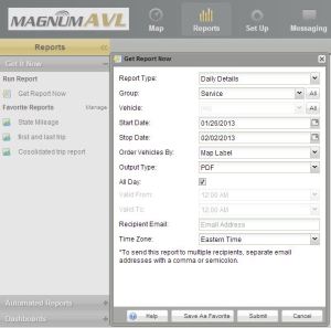 AVL Reports Menu Options