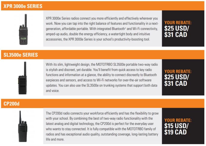 XPR 3000e,SL3500e CP200d Rebates